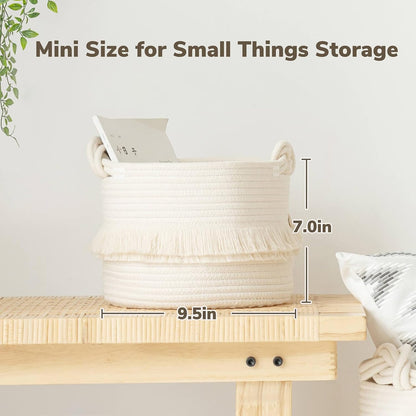 70L Woven Rope Laundry Basket with Tassel, 16" x 22", White