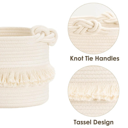 70L Woven Rope Laundry Basket with Tassel, 16" x 22", White