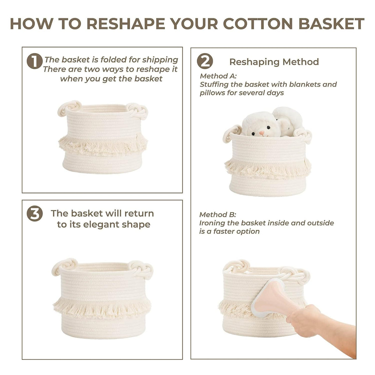 70L Woven Rope Laundry Basket with Tassel, 16" x 22", White