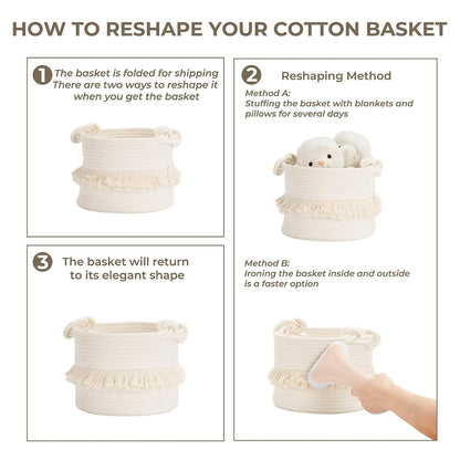 70L Woven Rope Laundry Basket with Tassel, 16" x 22", White