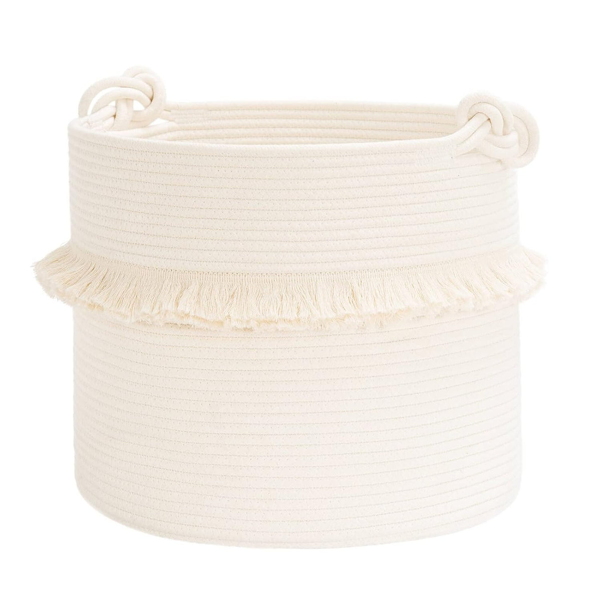 70L Woven Rope Laundry Basket with Tassel, 16" x 22", White