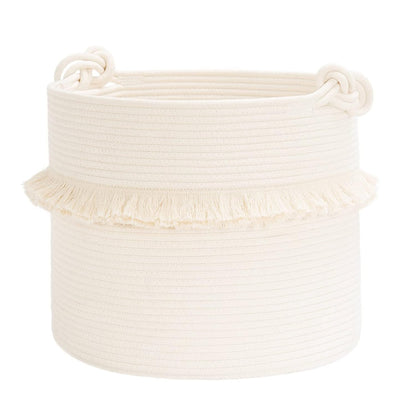 70L Woven Rope Laundry Basket with Tassel, 16" x 22", White