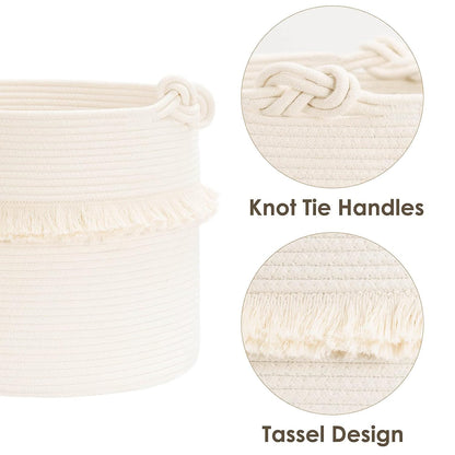 70L Woven Rope Laundry Basket with Tassel, 16" x 22", White