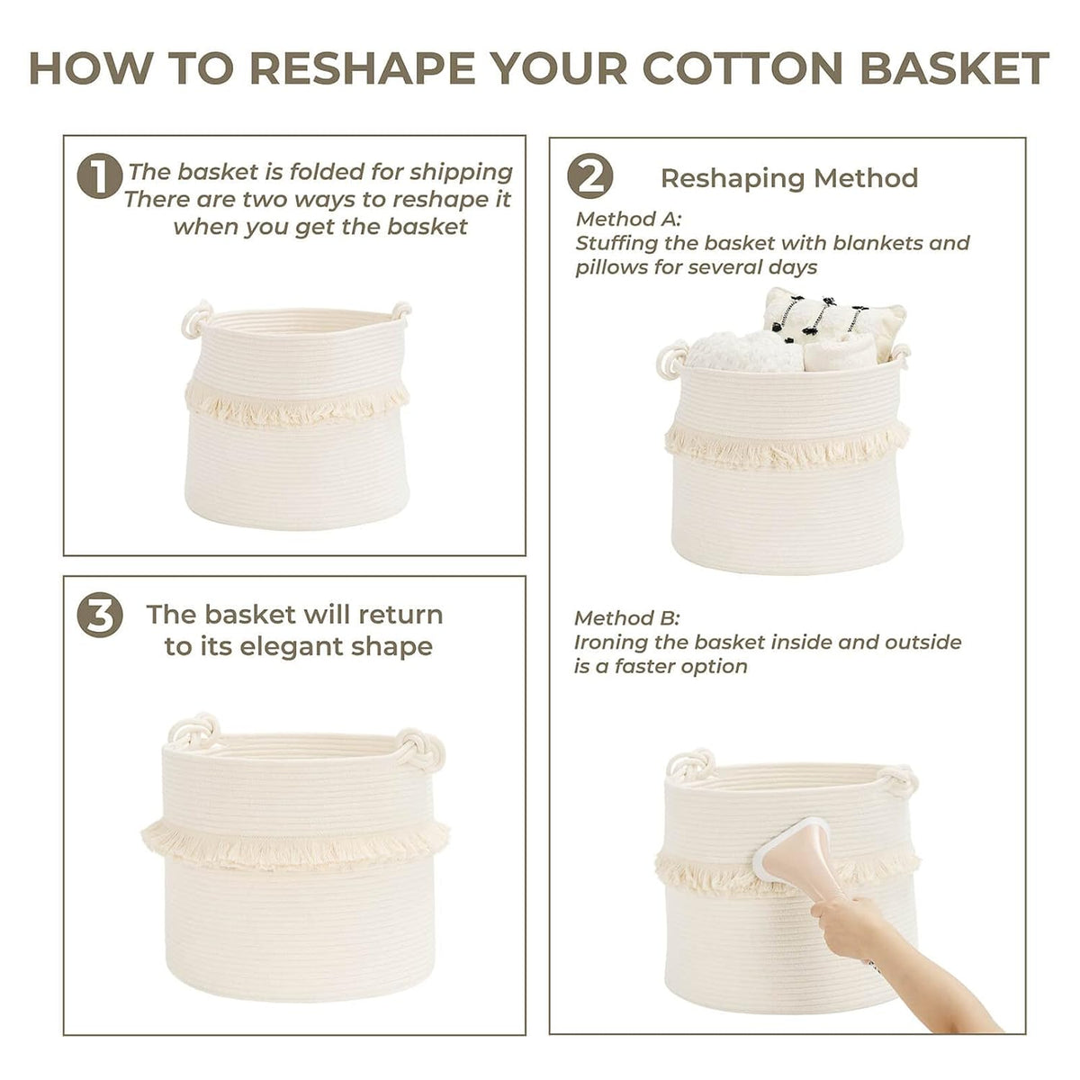 70L Woven Rope Laundry Basket with Tassel, 16" x 22", White