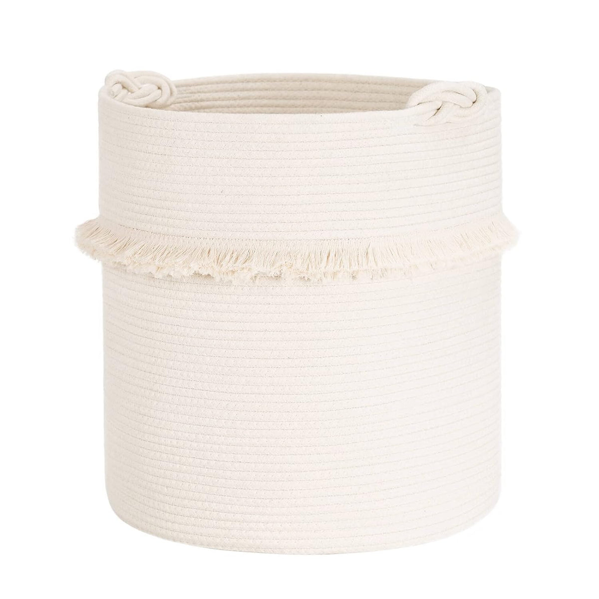 70L Woven Rope Laundry Basket with Tassel, 16" x 22", White