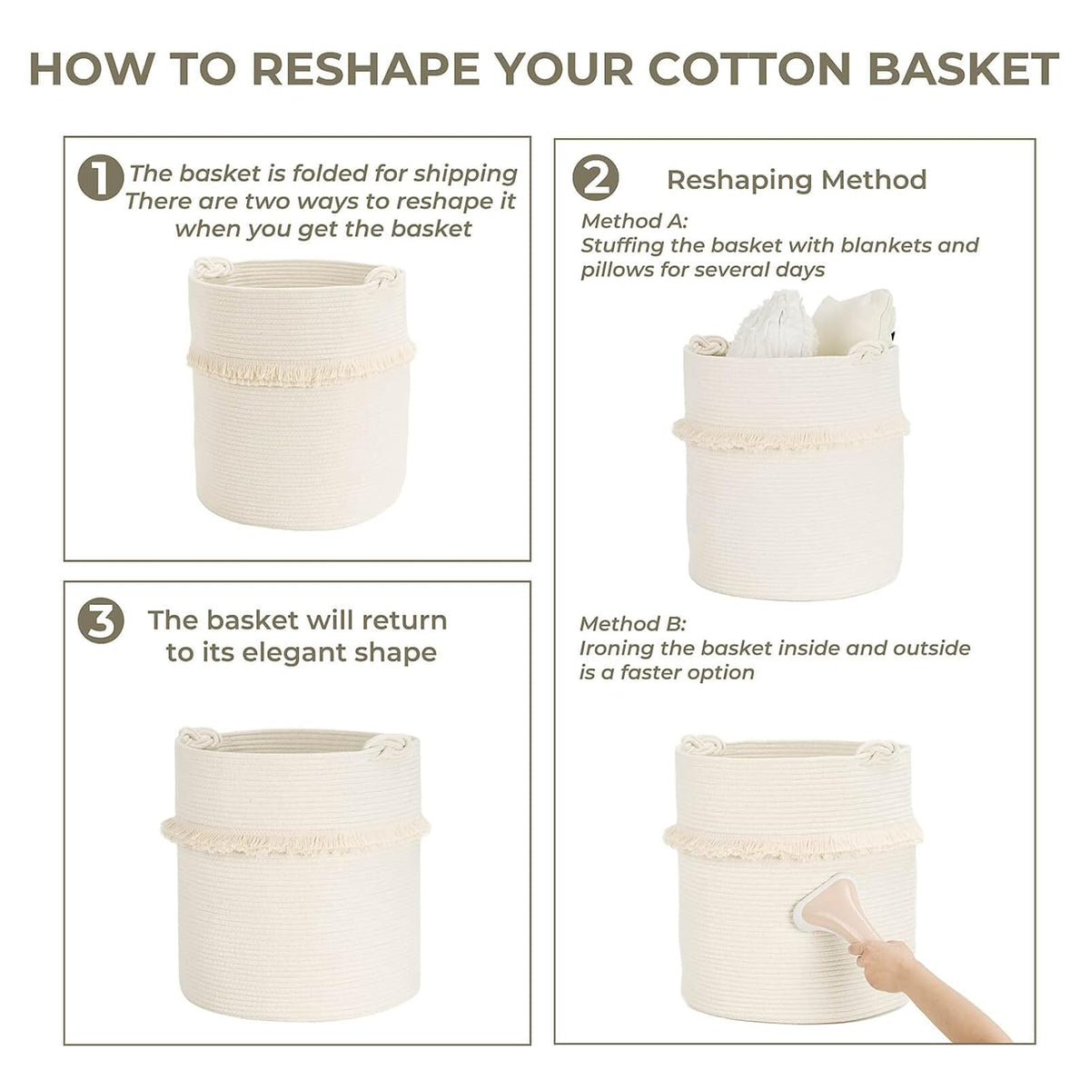 70L Woven Rope Laundry Basket with Tassel, 16" x 22", White