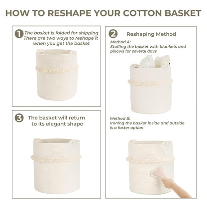 70L Woven Rope Laundry Basket with Tassel, 16" x 22", White