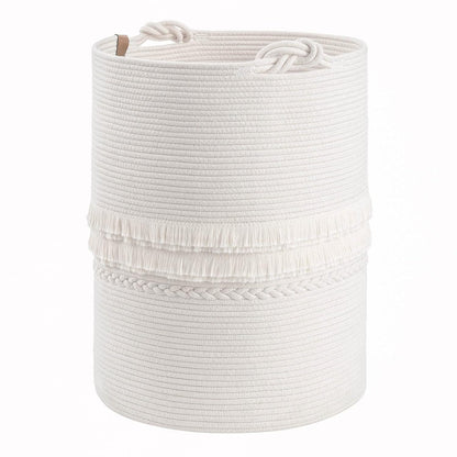 70L Woven Rope Laundry Basket with Tassel, 16" x 22", White