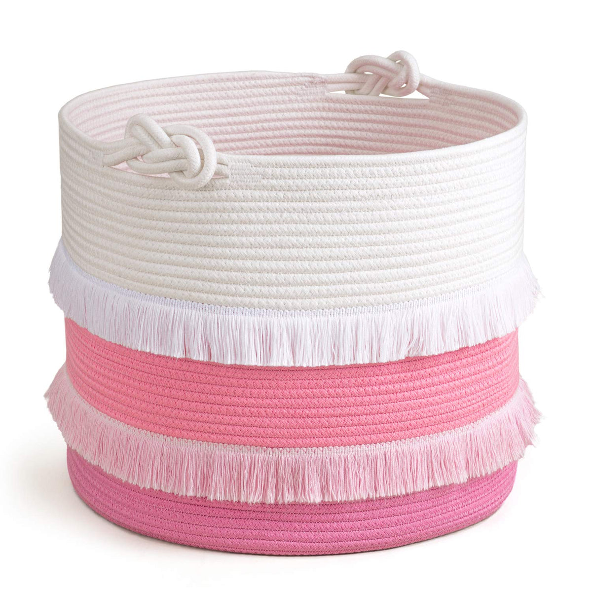 70L Woven Rope Laundry Basket with Tassel, 16" x 22", White