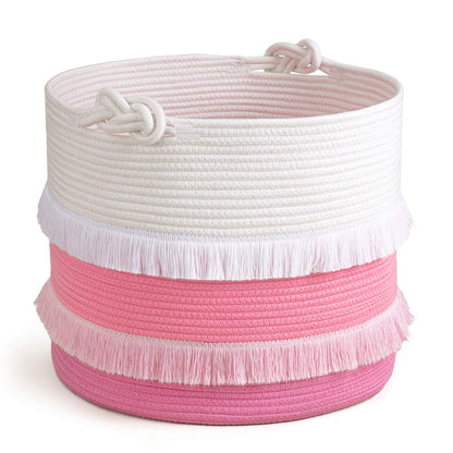 70L Woven Rope Laundry Basket with Tassel, 16" x 22", White