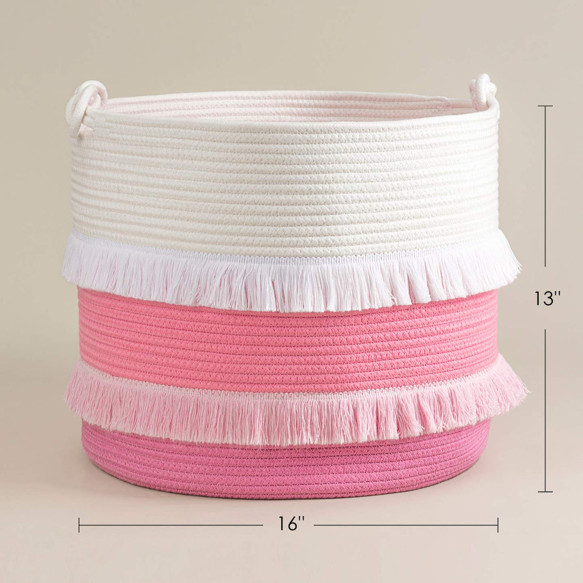 70L Woven Rope Laundry Basket with Tassel, 16" x 22", White