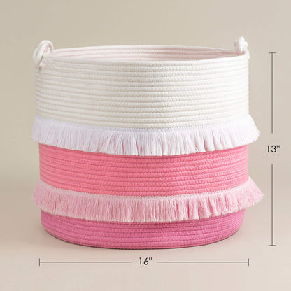 70L Woven Rope Laundry Basket with Tassel, 16" x 22", White