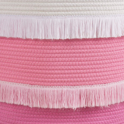 70L Woven Rope Laundry Basket with Tassel, 16" x 22", White