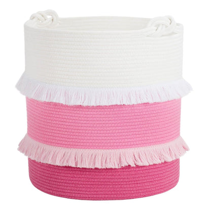 70L Woven Rope Laundry Basket with Tassel, 16" x 22", White