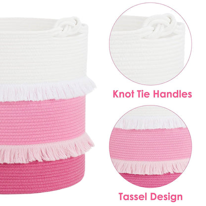 70L Woven Rope Laundry Basket with Tassel, 16" x 22", White