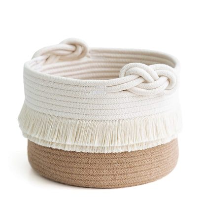 70L Woven Rope Laundry Basket with Tassel, 16" x 22", White