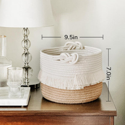 70L Woven Rope Laundry Basket with Tassel, 16" x 22", White