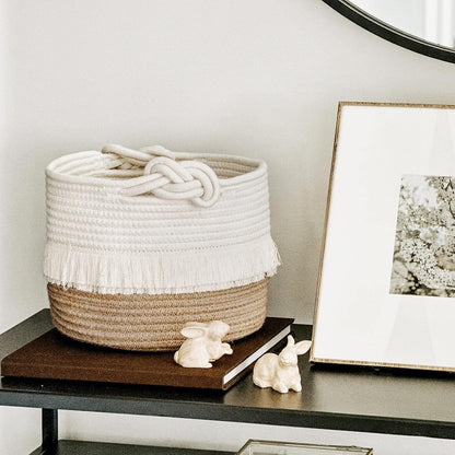 70L Woven Rope Laundry Basket with Tassel, 16" x 22", White
