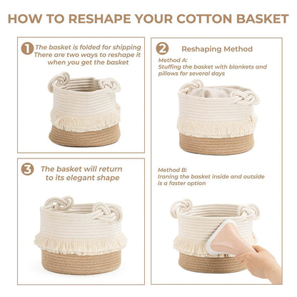70L Woven Rope Laundry Basket with Tassel, 16" x 22", White