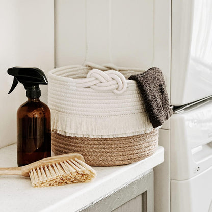 70L Woven Rope Laundry Basket with Tassel, 16" x 22", White