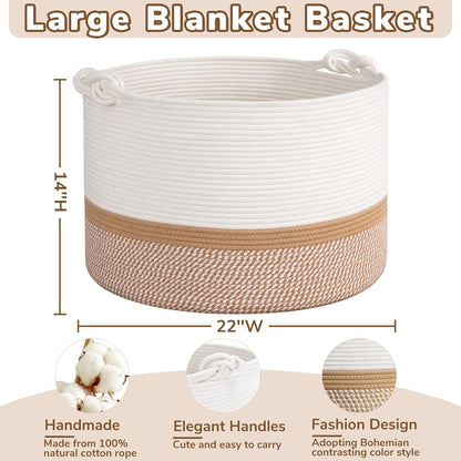 70L Woven Rope Laundry Basket with Tassel, 16" x 22", White