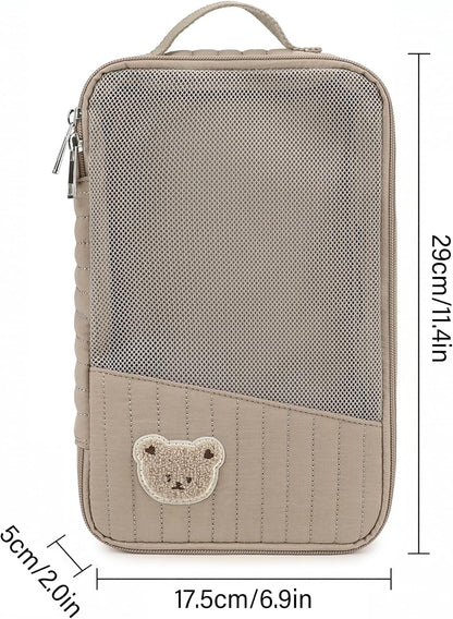 Diaper Bag Organizers, Brown Bear Diaper Bag Organizer Pouch - Portable Pouch With Quilted Mesh, Travel Storage For Baby Essentials & Toiletries