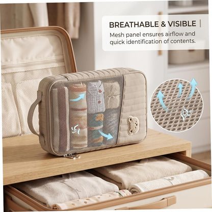 Diaper Bag Organizers, Brown Bear Diaper Bag Organizer Pouch - Portable Pouch With Quilted Mesh, Travel Storage For Baby Essentials & Toiletries