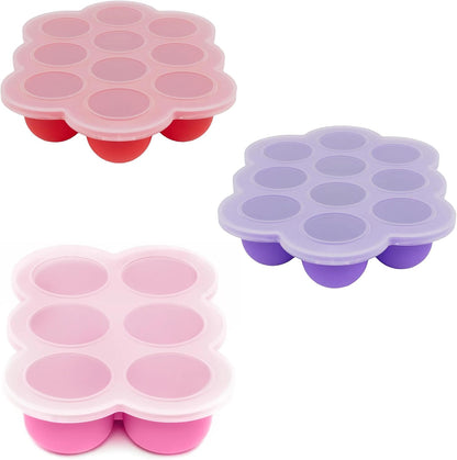 Silicone Baby Food Freezer Trays 3-Pack Bundle - 2 Ten 1.5oz & 1 Six 3oz Portions - Clip-on Lids - Homemade Purée & Breast Milk Storage