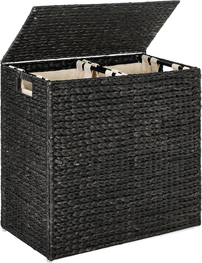 Large Laundry Hamper with Lid, Natural Handwoven Hyacinth Laundry Basket, W/Removeable & Washable Liner Bag, Portable, Handles, 30 Gallon (114 liters) - Natural