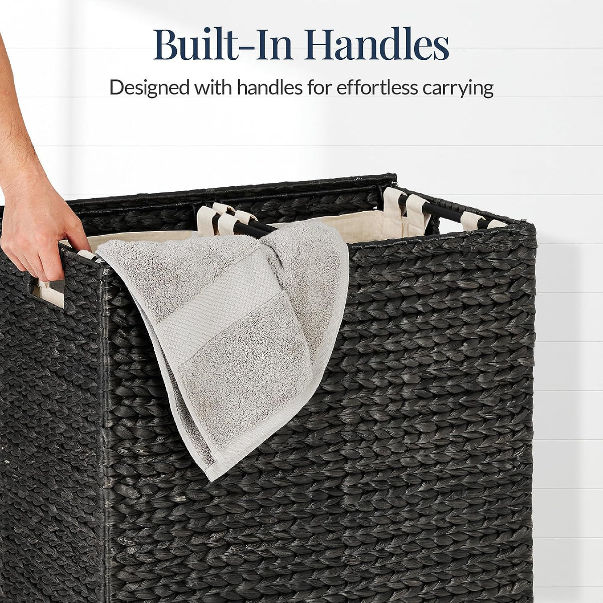 Large Laundry Hamper with Lid, Natural Handwoven Hyacinth Laundry Basket, W/Removeable & Washable Liner Bag, Portable, Handles, 30 Gallon (114 liters) - Natural