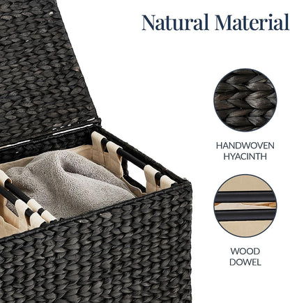 Large Laundry Hamper with Lid, Natural Handwoven Hyacinth Laundry Basket, W/Removeable & Washable Liner Bag, Portable, Handles, 30 Gallon (114 liters) - Natural