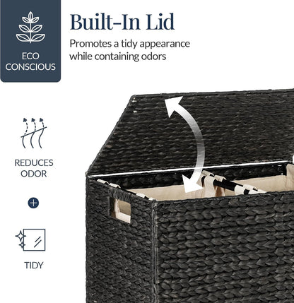 Large Laundry Hamper with Lid, Natural Handwoven Hyacinth Laundry Basket, W/Removeable & Washable Liner Bag, Portable, Handles, 30 Gallon (114 liters) - Natural