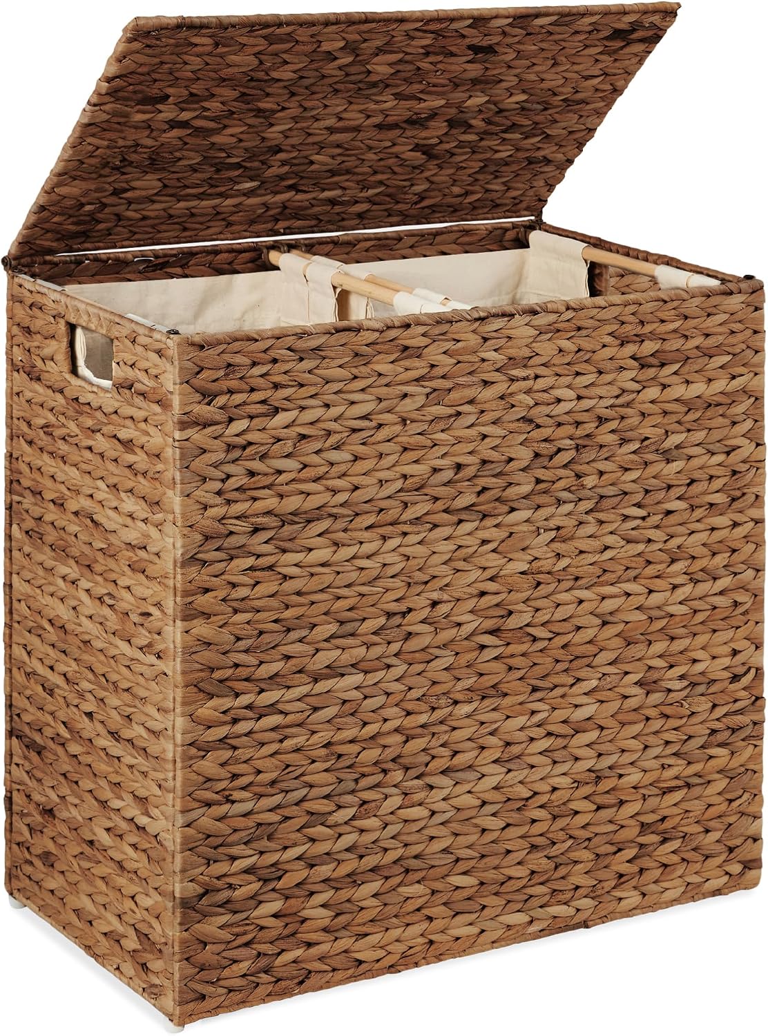 Large Laundry Hamper with Lid, Natural Handwoven Hyacinth Laundry Basket, W/Removeable & Washable Liner Bag, Portable, Handles, 30 Gallon (114 liters) - Natural