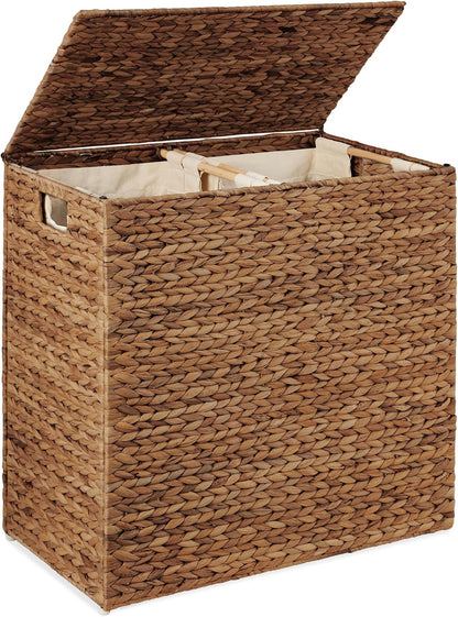 Large Laundry Hamper with Lid, Natural Handwoven Hyacinth Laundry Basket, W/Removeable & Washable Liner Bag, Portable, Handles, 30 Gallon (114 liters) - Natural