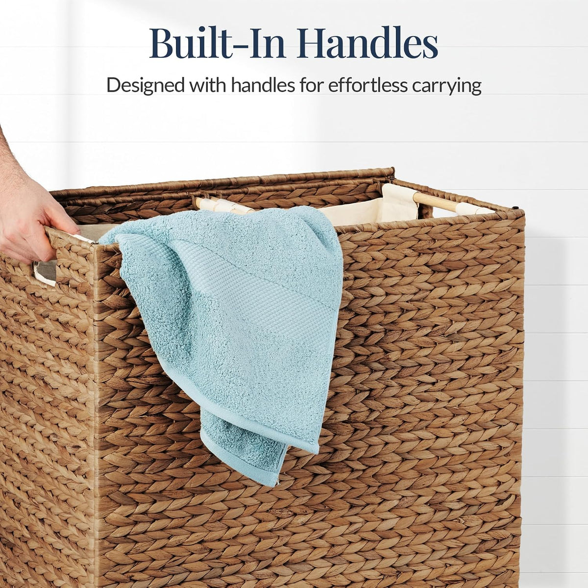 Large Laundry Hamper with Lid, Natural Handwoven Hyacinth Laundry Basket, W/Removeable & Washable Liner Bag, Portable, Handles, 30 Gallon (114 liters) - Natural