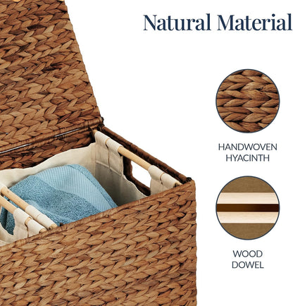 Large Laundry Hamper with Lid, Natural Handwoven Hyacinth Laundry Basket, W/Removeable & Washable Liner Bag, Portable, Handles, 30 Gallon (114 liters) - Natural