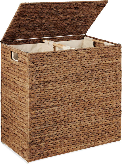 Large Laundry Hamper with Lid, Natural Handwoven Hyacinth Laundry Basket, W/Removeable & Washable Liner Bag, Portable, Handles, 30 Gallon (114 liters) - Natural