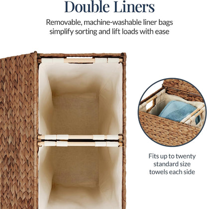 Large Laundry Hamper with Lid, Natural Handwoven Hyacinth Laundry Basket, W/Removeable & Washable Liner Bag, Portable, Handles, 30 Gallon (114 liters) - Natural