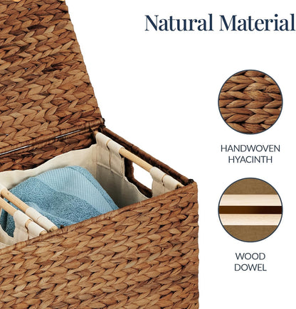 Large Laundry Hamper with Lid, Natural Handwoven Hyacinth Laundry Basket, W/Removeable & Washable Liner Bag, Portable, Handles, 30 Gallon (114 liters) - Natural