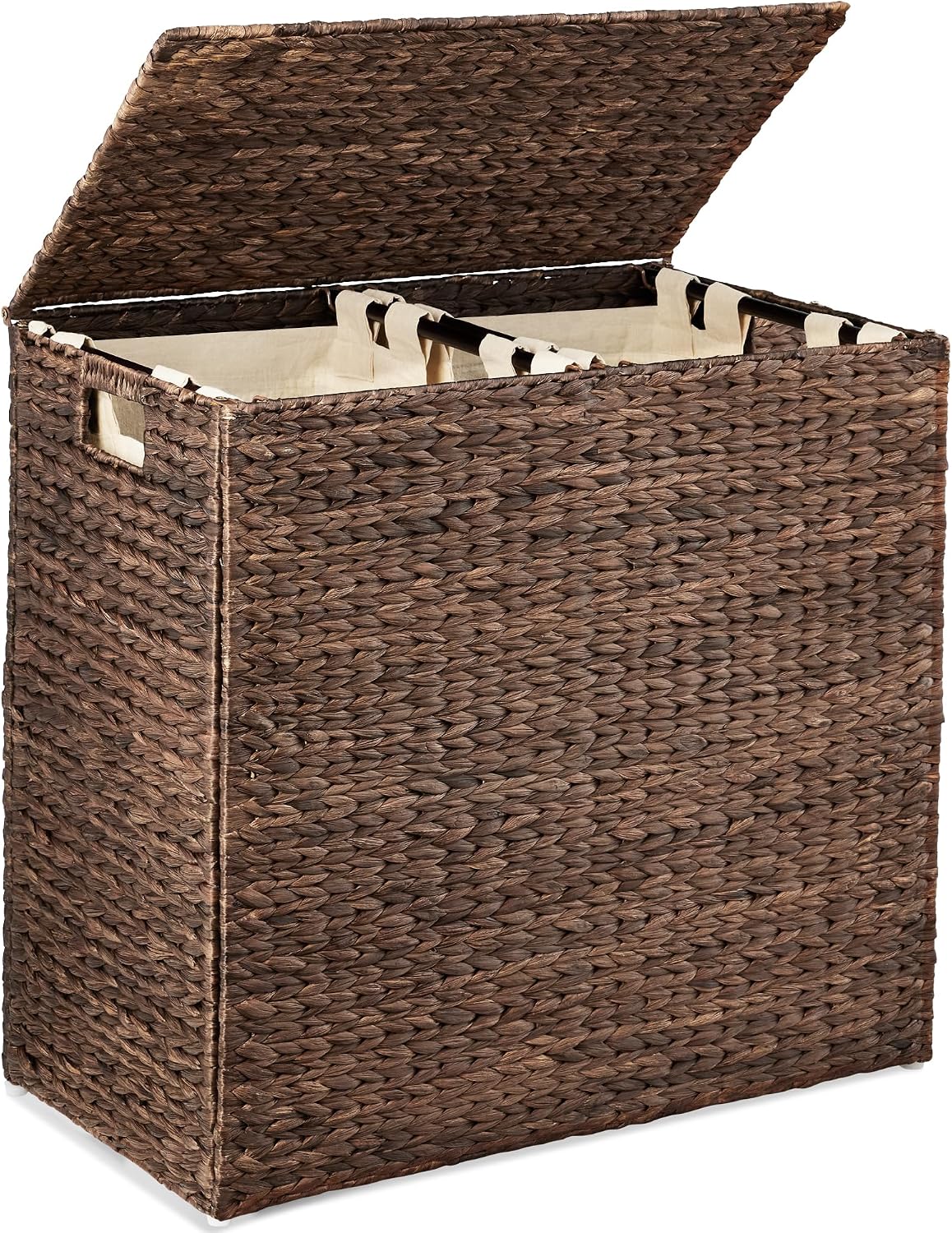Large Laundry Hamper with Lid, Natural Handwoven Hyacinth Laundry Basket, W/Removeable & Washable Liner Bag, Portable, Handles, 30 Gallon (114 liters) - Natural