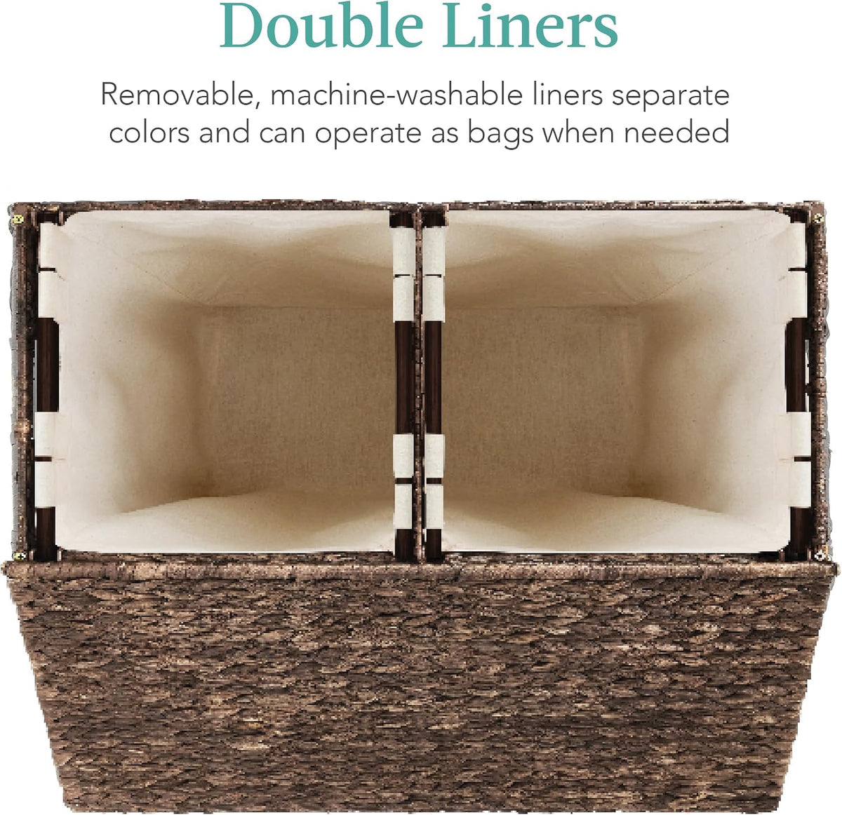 Large Laundry Hamper with Lid, Natural Handwoven Hyacinth Laundry Basket, W/Removeable & Washable Liner Bag, Portable, Handles, 30 Gallon (114 liters) - Natural