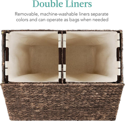Large Laundry Hamper with Lid, Natural Handwoven Hyacinth Laundry Basket, W/Removeable & Washable Liner Bag, Portable, Handles, 30 Gallon (114 liters) - Natural