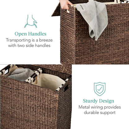 Large Laundry Hamper with Lid, Natural Handwoven Hyacinth Laundry Basket, W/Removeable & Washable Liner Bag, Portable, Handles, 30 Gallon (114 liters) - Natural