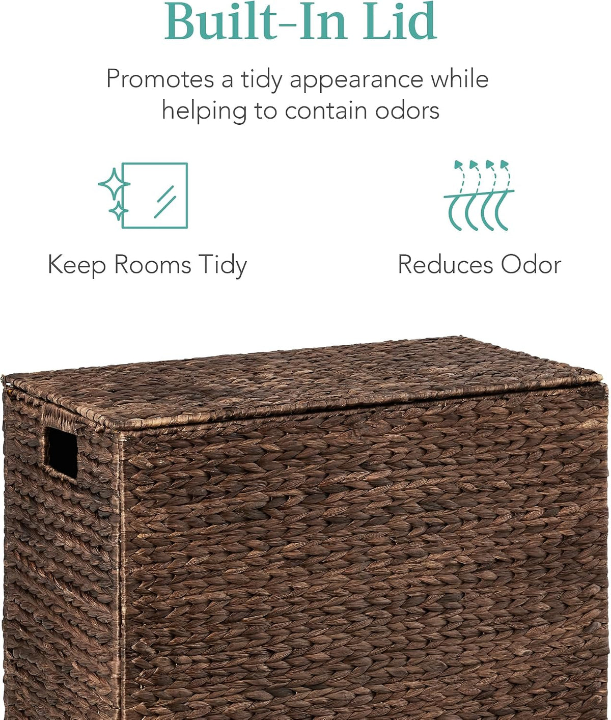 Large Laundry Hamper with Lid, Natural Handwoven Hyacinth Laundry Basket, W/Removeable & Washable Liner Bag, Portable, Handles, 30 Gallon (114 liters) - Natural