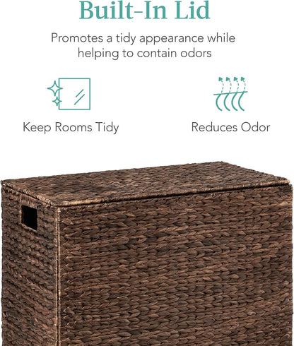 Large Laundry Hamper with Lid, Natural Handwoven Hyacinth Laundry Basket, W/Removeable & Washable Liner Bag, Portable, Handles, 30 Gallon (114 liters) - Natural