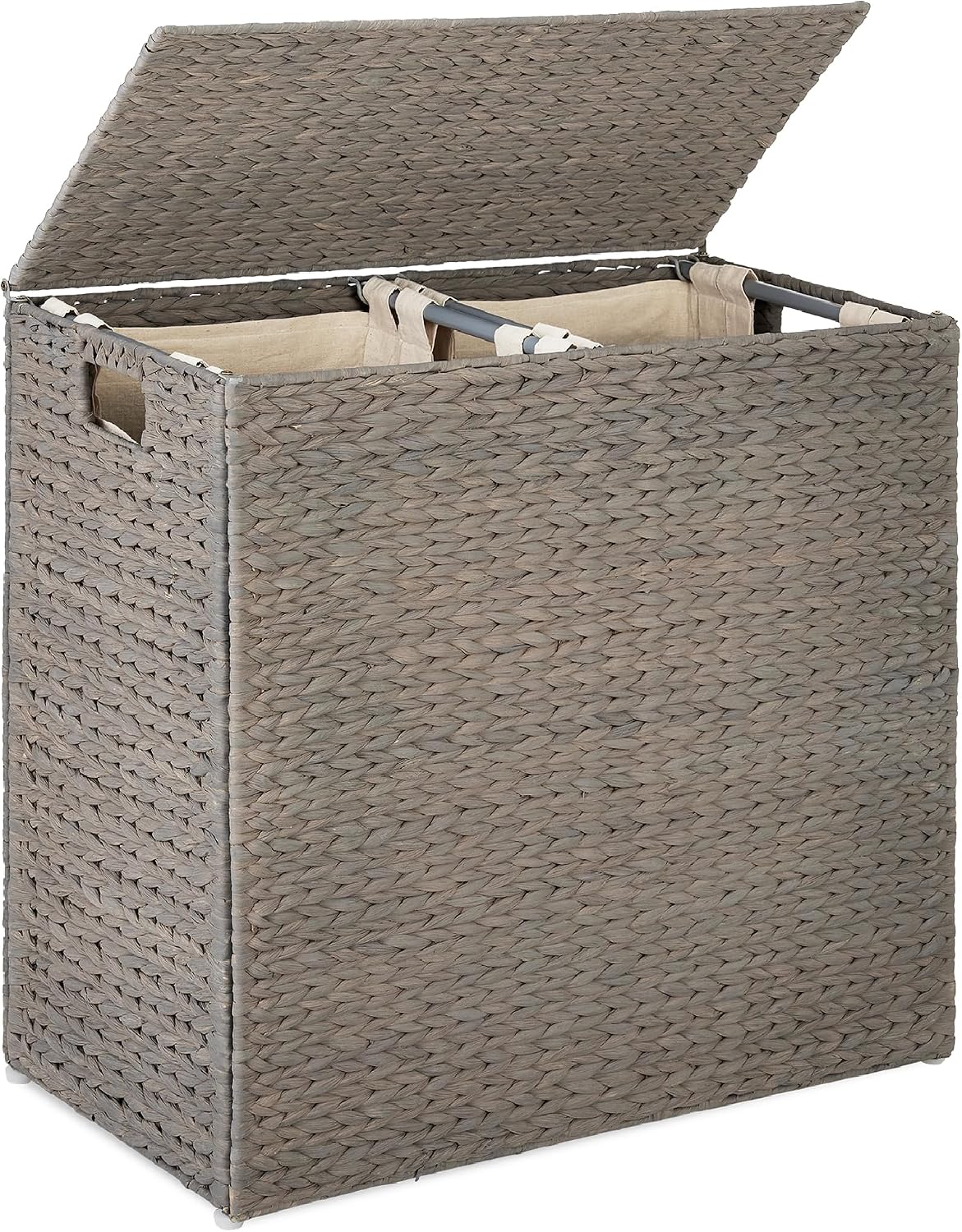 Large Laundry Hamper with Lid, Natural Handwoven Hyacinth Laundry Basket, W/Removeable & Washable Liner Bag, Portable, Handles, 30 Gallon (114 liters) - Natural