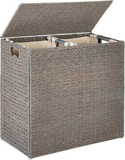 Large Laundry Hamper with Lid, Natural Handwoven Hyacinth Laundry Basket, W/Removeable & Washable Liner Bag, Portable, Handles, 30 Gallon (114 liters) - Natural