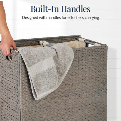 Large Laundry Hamper with Lid, Natural Handwoven Hyacinth Laundry Basket, W/Removeable & Washable Liner Bag, Portable, Handles, 30 Gallon (114 liters) - Natural