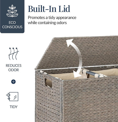 Large Laundry Hamper with Lid, Natural Handwoven Hyacinth Laundry Basket, W/Removeable & Washable Liner Bag, Portable, Handles, 30 Gallon (114 liters) - Natural
