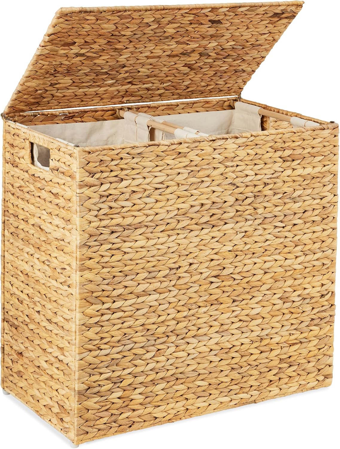 Large Laundry Hamper with Lid, Natural Handwoven Hyacinth Laundry Basket, W/Removeable & Washable Liner Bag, Portable, Handles, 30 Gallon (114 liters) - Natural